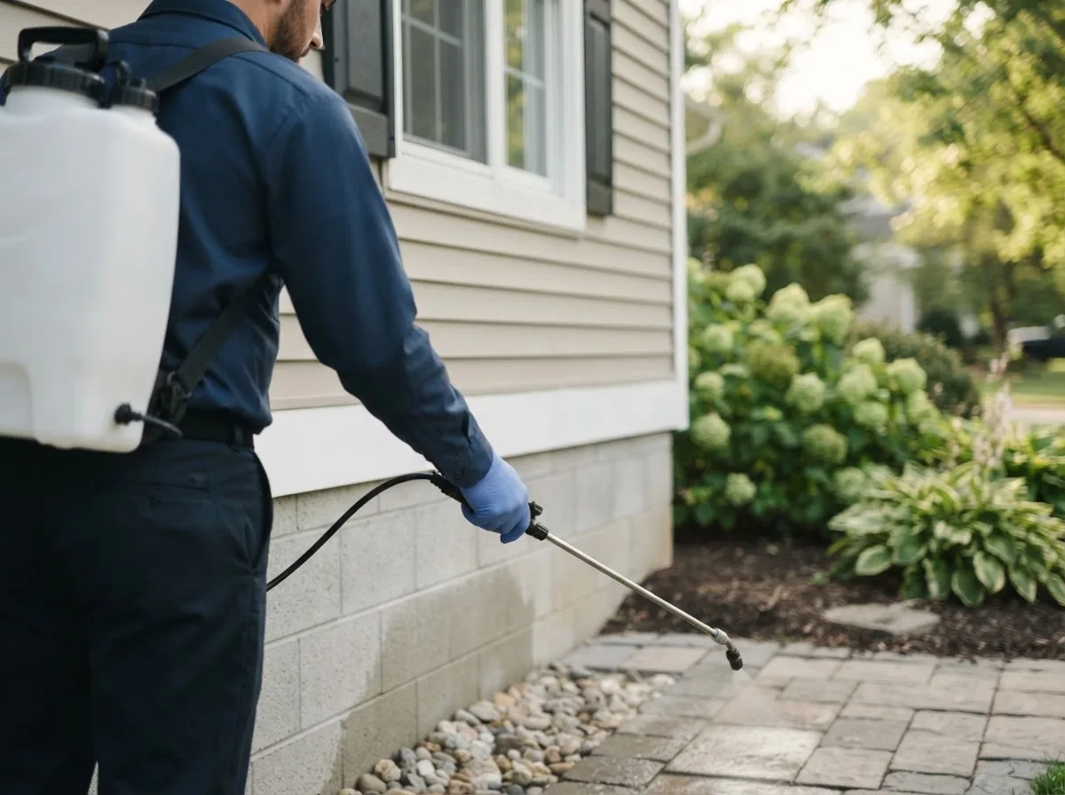 Pest control technician inspecting a home in Elsah, IL